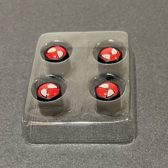 Spiderman Black valve Stem caps with logo  set of 4 NWT - Picture 2 of 5